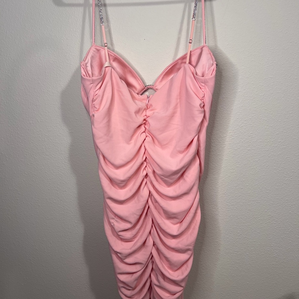 Oh Polly Blush Pink Draped Bodycon Dress with Embellished Straps - Picture 10 of 12